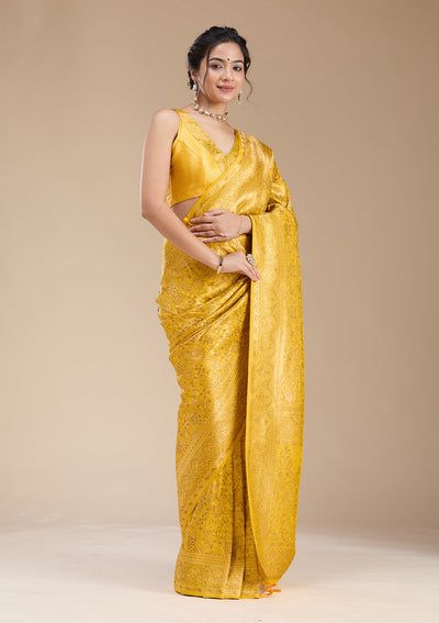 Mustard Banarasi Silk Saree-koskii