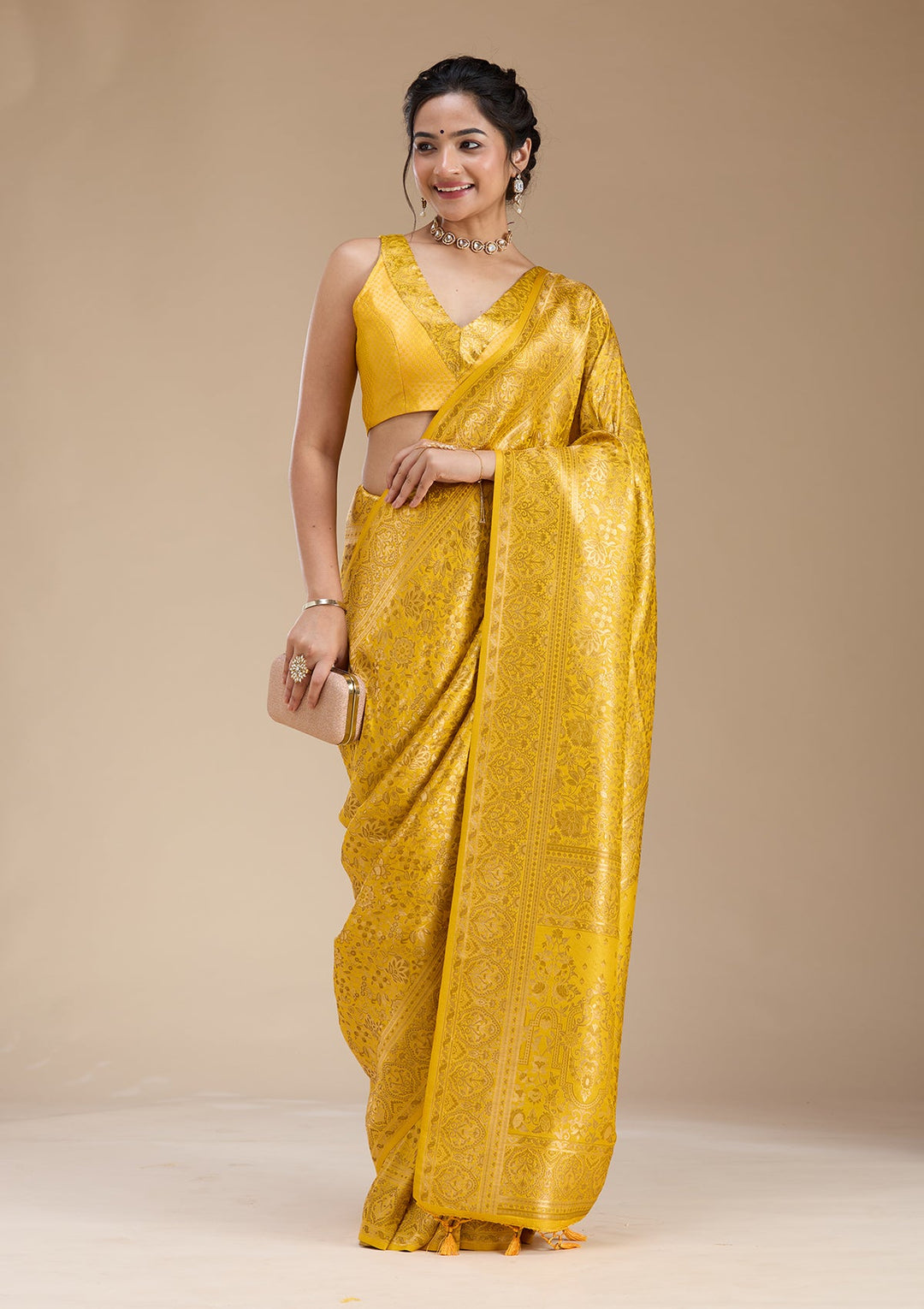 Mustard Banarasi Silk Saree-koskii