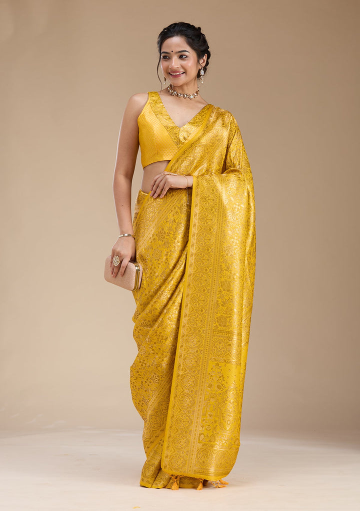 Mustard Banarasi Silk Saree-koskii