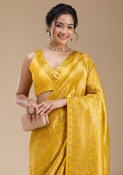 Mustard Banarasi Silk Saree-koskii
