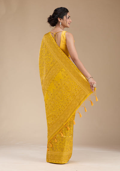 Mustard Banarasi Silk Saree-koskii