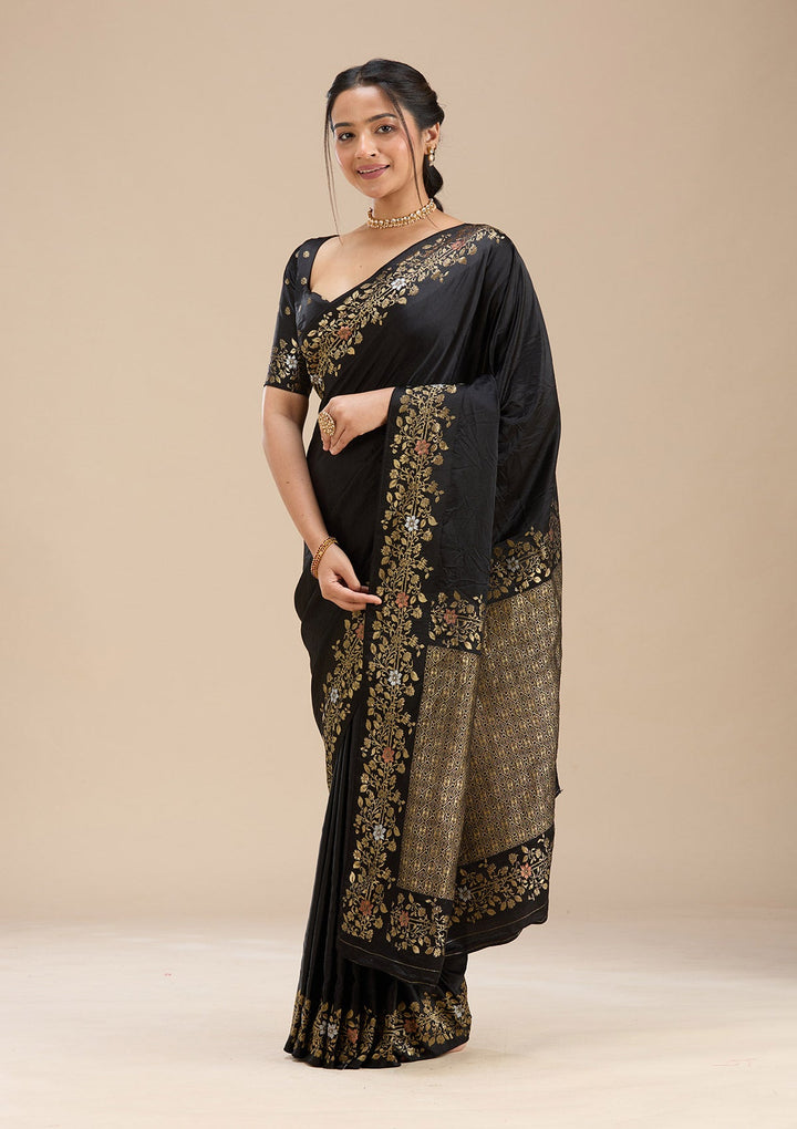 Black Banarasi Silk Saree-Koskii