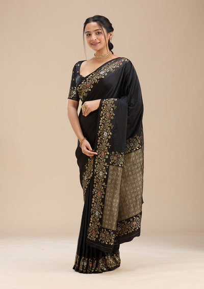 Black Banarasi Silk Saree-Koskii