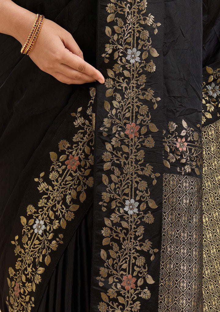 Black Banarasi Silk Saree-Koskii