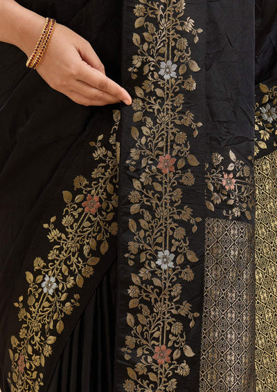 Black Banarasi Silk Saree-Koskii