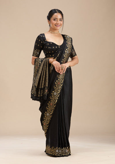 Black Banarasi Silk Saree-Koskii