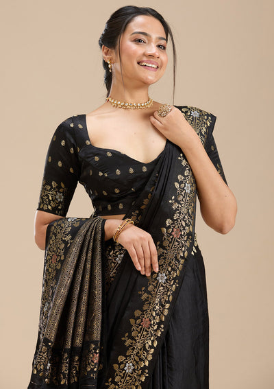 Black Banarasi Silk Saree-Koskii