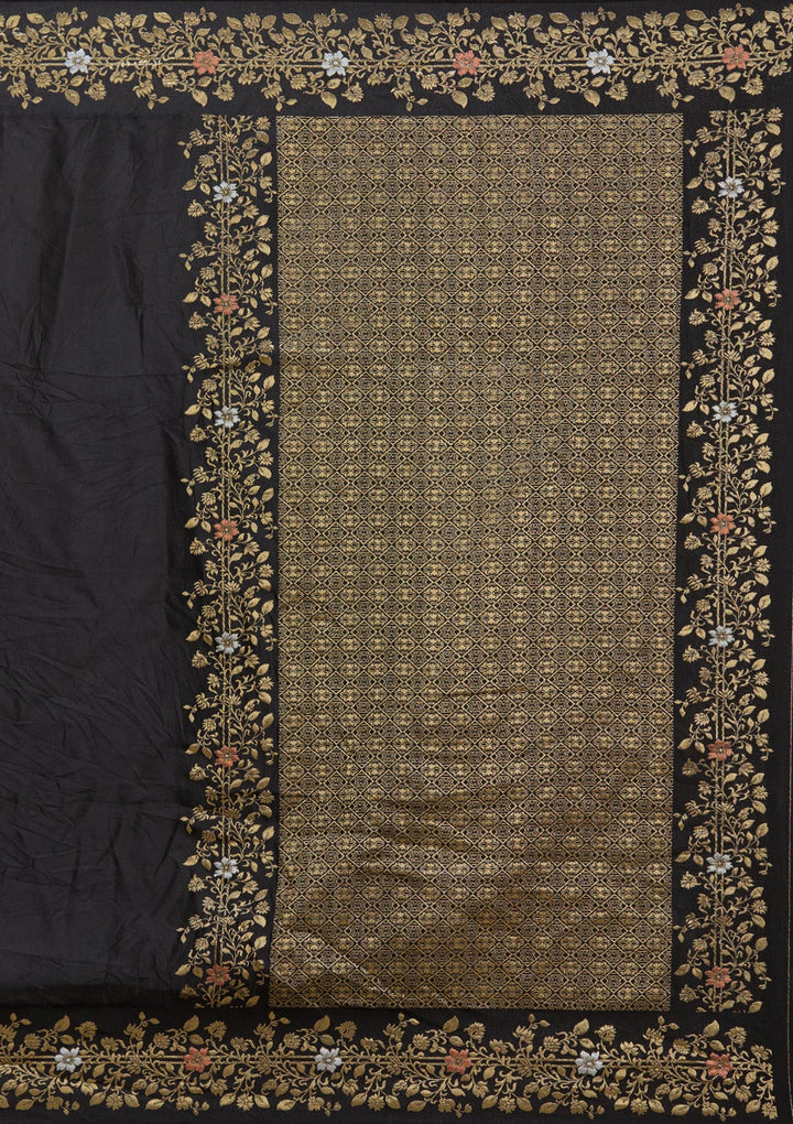 Black Banarasi Silk Saree-Koskii