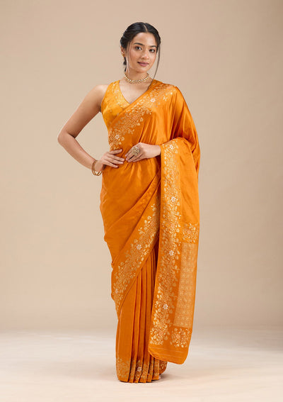 Mustard Banarasi Silk Saree-Koskii