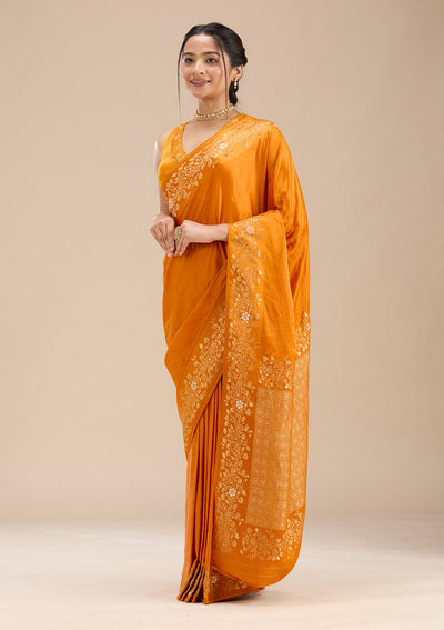 Mustard Banarasi Silk Saree-Koskii