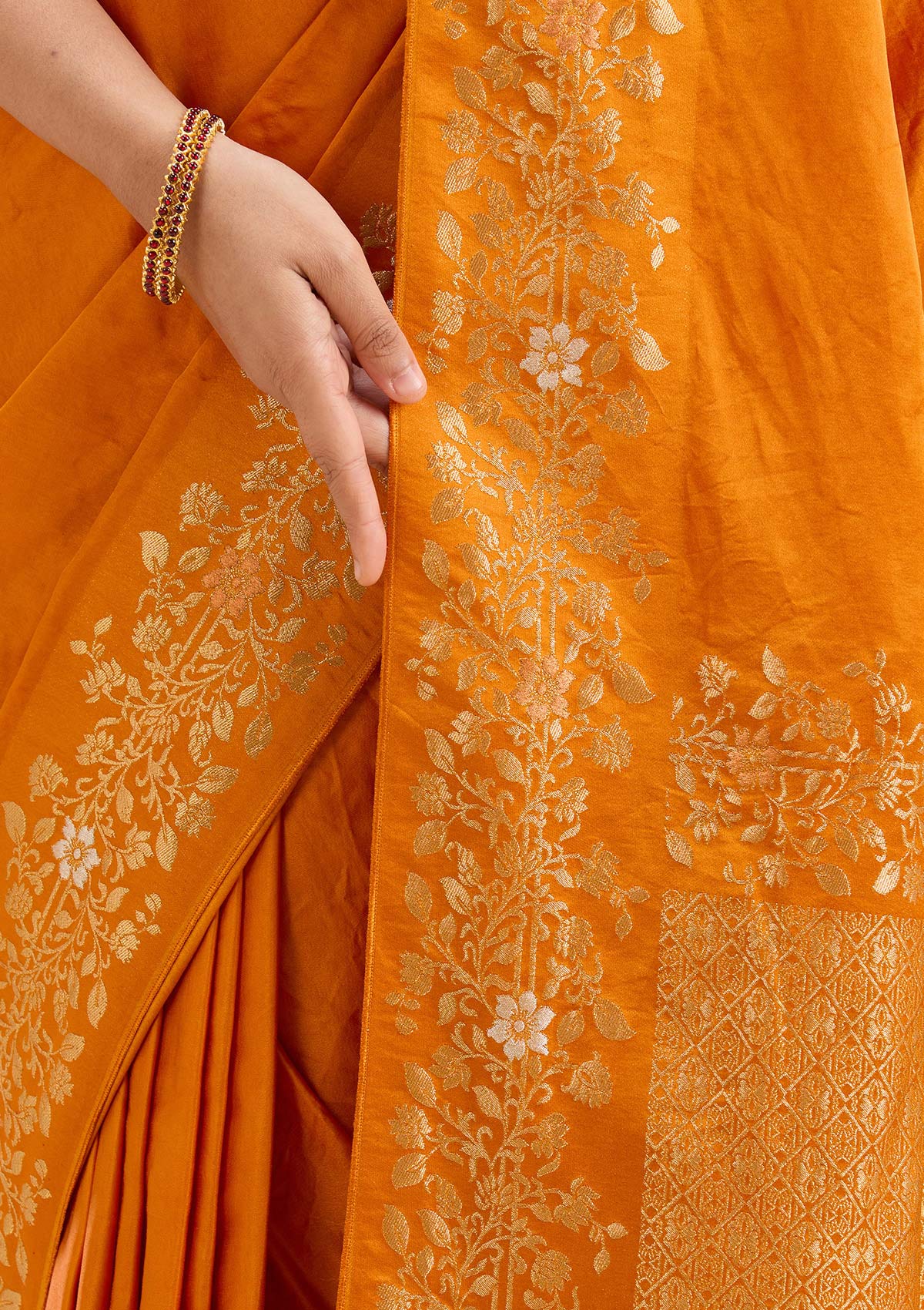 Mustard Banarasi Silk Saree-Koskii