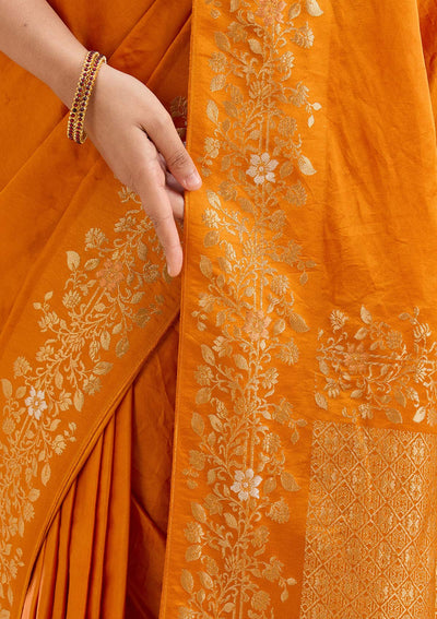 Mustard Banarasi Silk Saree-Koskii