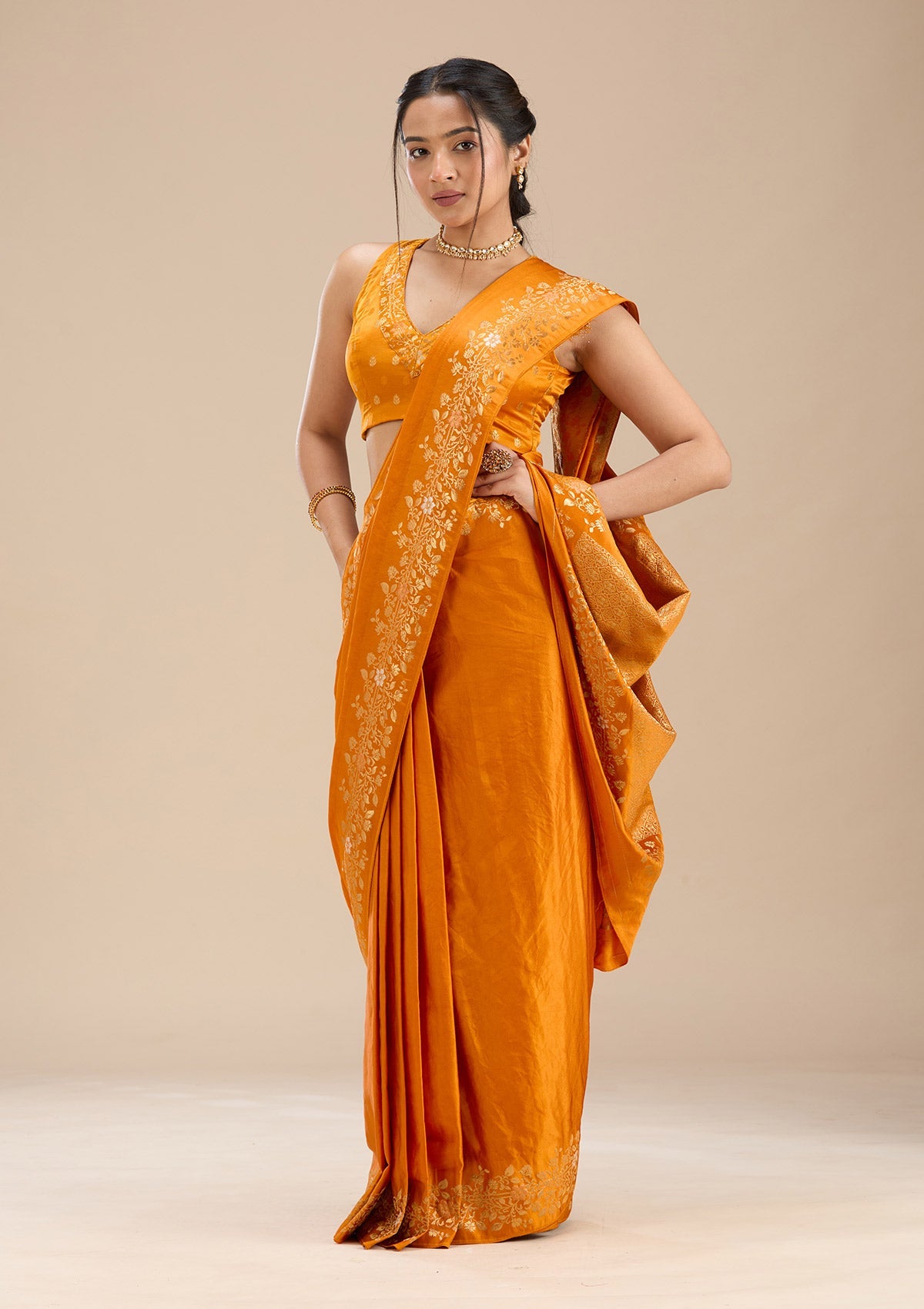 Mustard Banarasi Silk Saree-Koskii