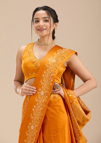 Mustard Banarasi Silk Saree-Koskii