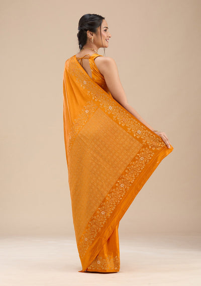 Mustard Banarasi Silk Saree-Koskii
