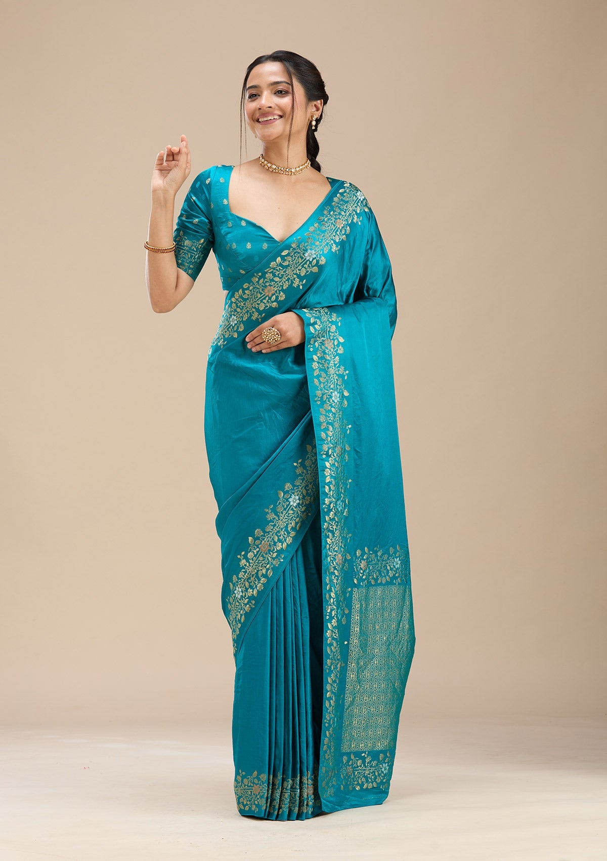 Peacock Blue Banarasi Silk Saree-Koskii