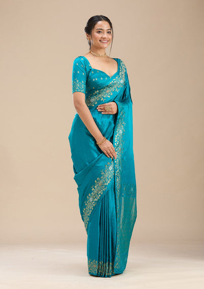 Peacock Blue Banarasi Silk Saree-Koskii