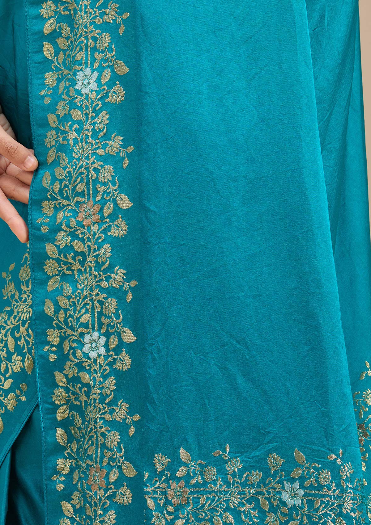 Peacock Blue Banarasi Silk Saree-Koskii