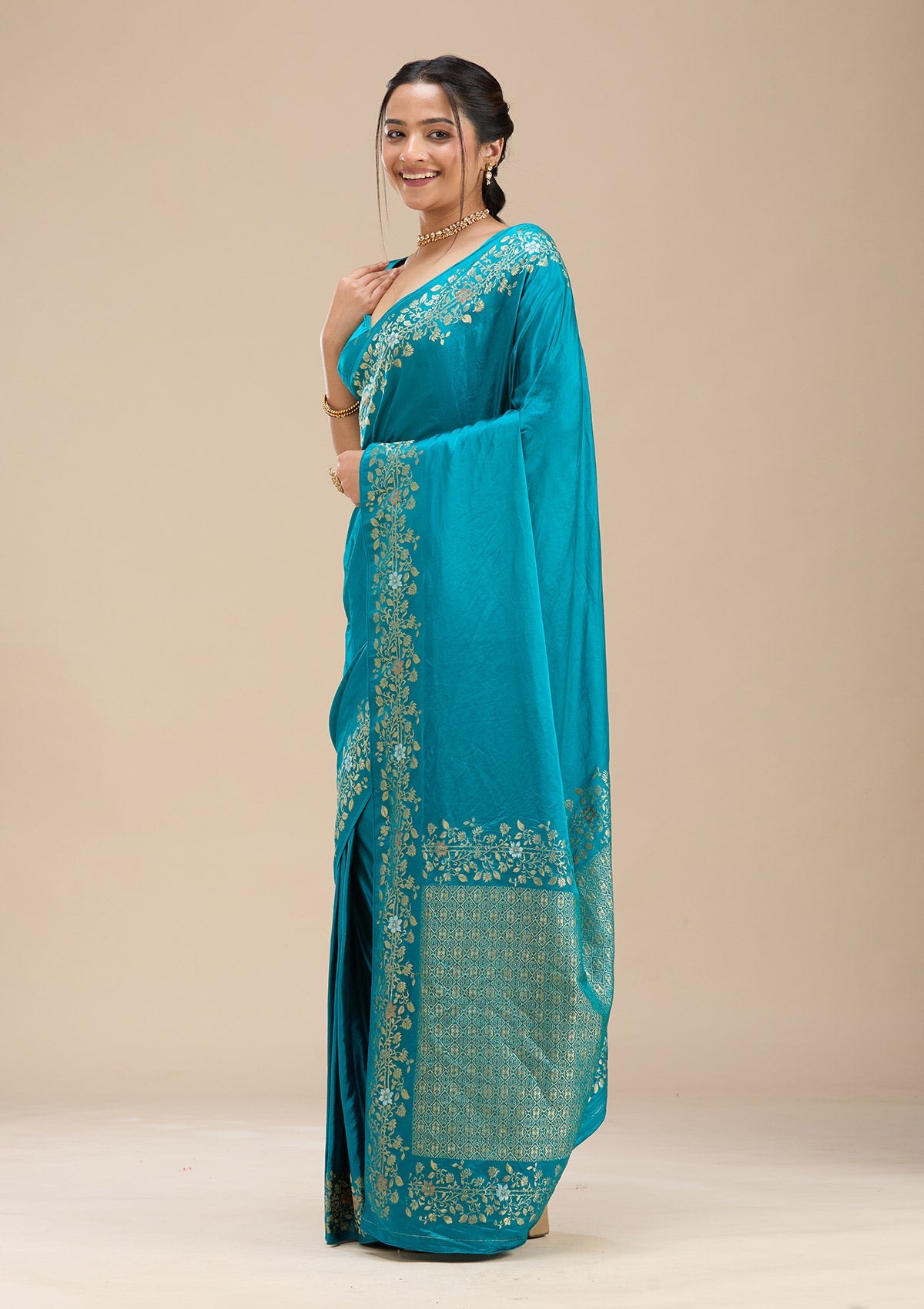 Peacock Blue Banarasi Silk Saree-Koskii