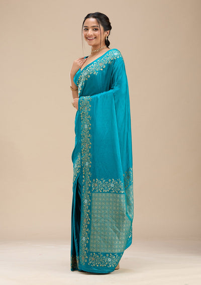 Peacock Blue Banarasi Silk Saree-Koskii