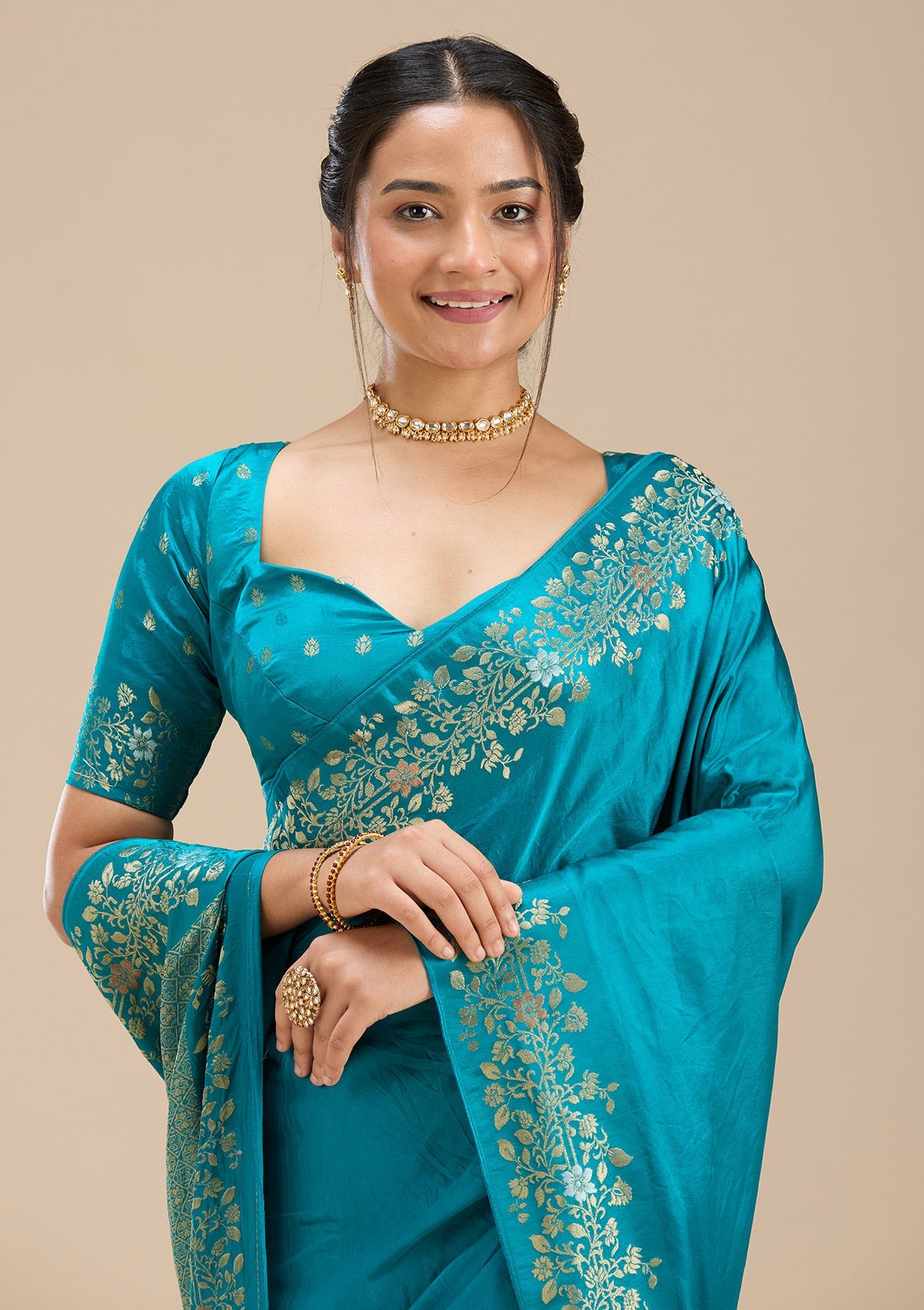 Peacock Blue Banarasi Silk Saree-Koskii