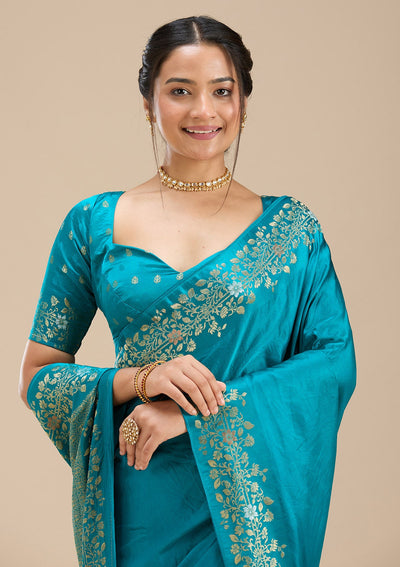 Peacock Blue Banarasi Silk Saree-Koskii