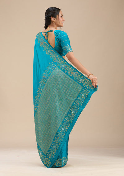 Peacock Blue Banarasi Silk Saree-Koskii
