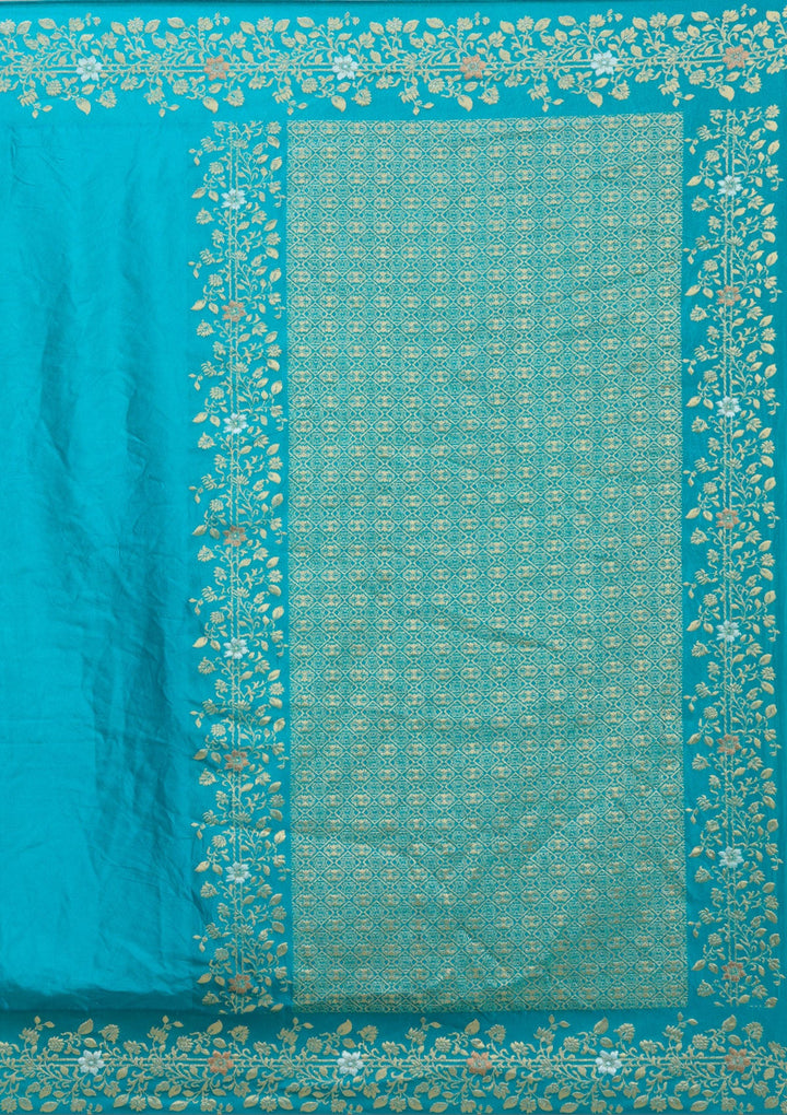 Peacock Blue Banarasi Silk Saree-Koskii