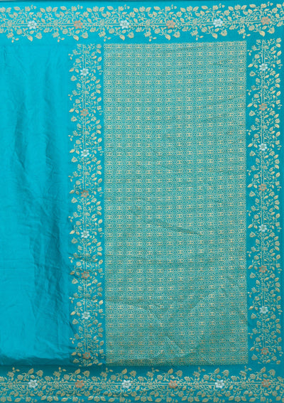 Peacock Blue Banarasi Silk Saree-Koskii