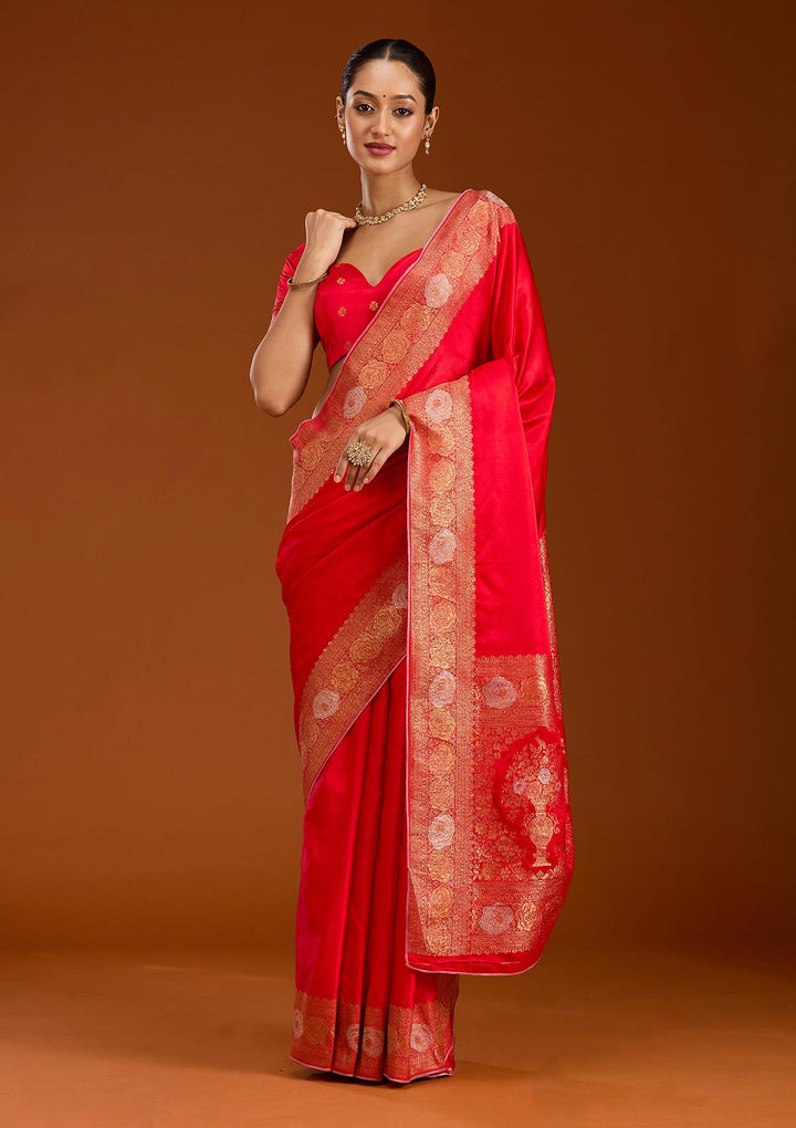 Red Zariwork Crepe Silk Saree-Koskii