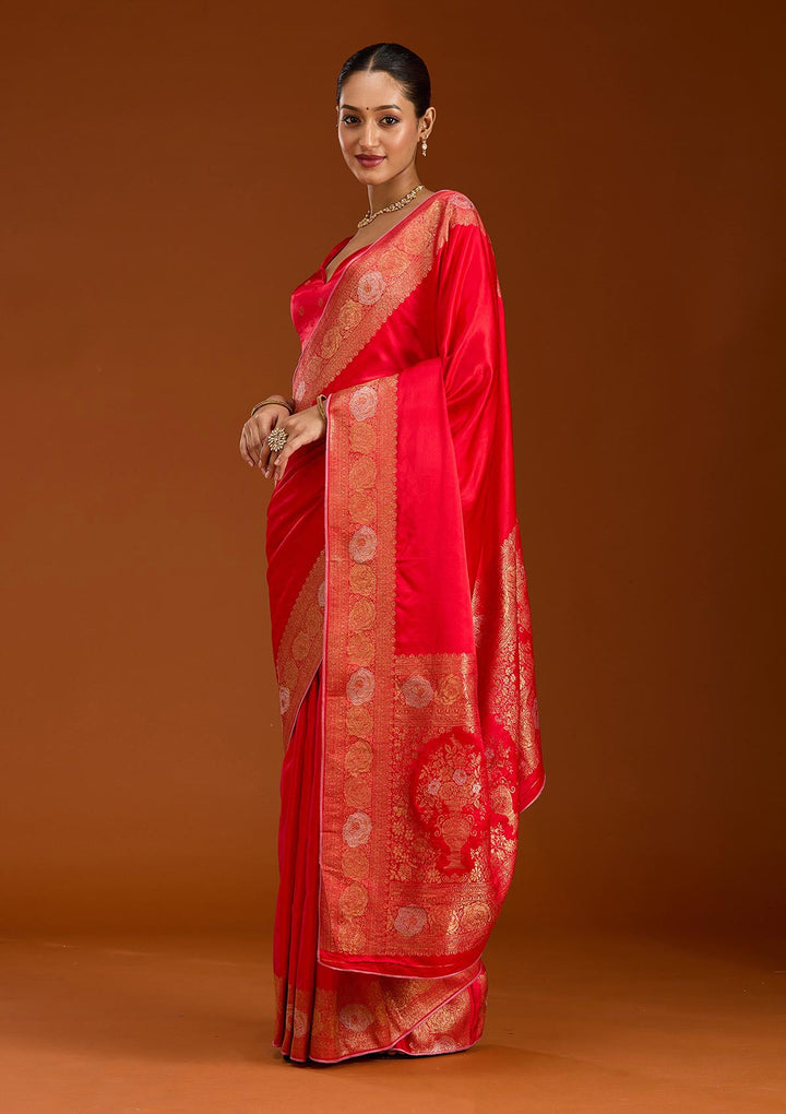 Red Zariwork Crepe Silk Saree-Koskii