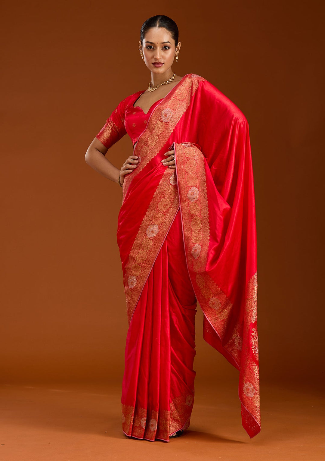 Red Zariwork Crepe Silk Saree-Koskii