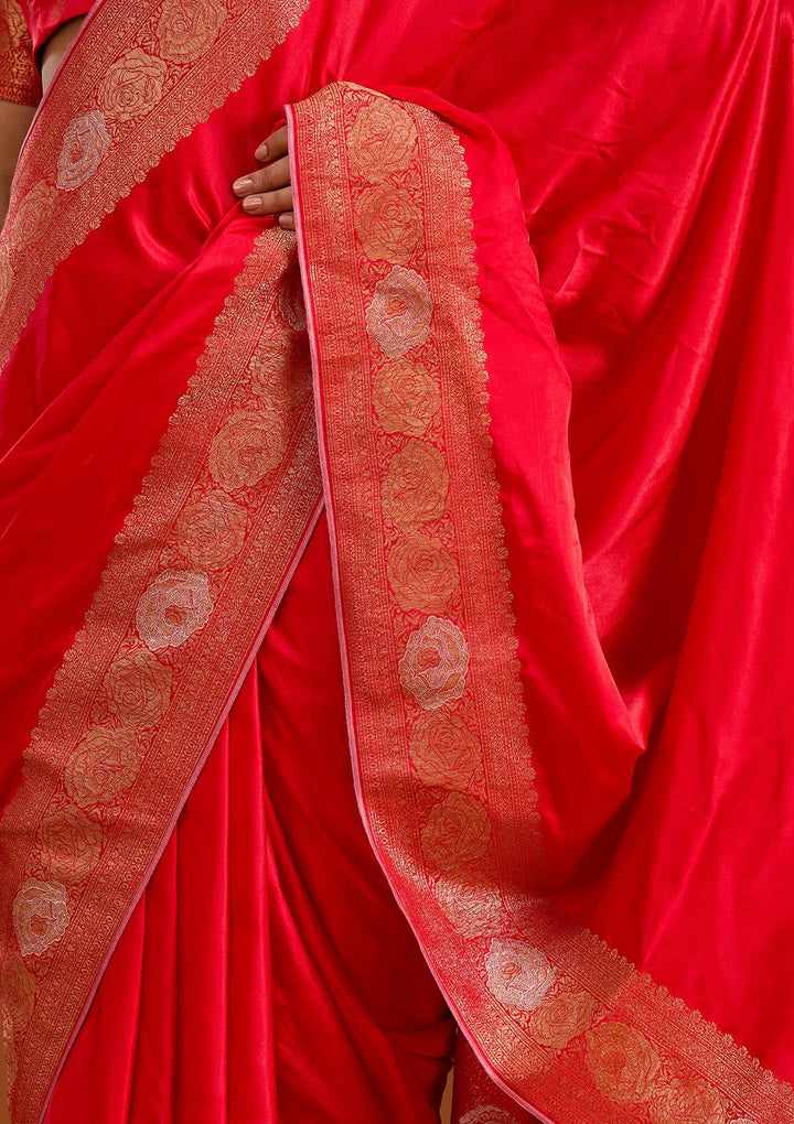 Red Zariwork Crepe Silk Saree-Koskii