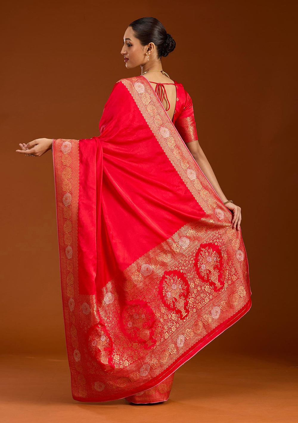 Red Zariwork Crepe Silk Saree-Koskii