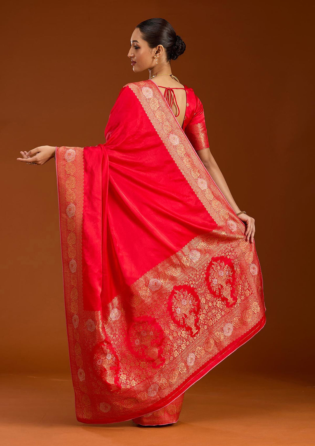 Red Zariwork Crepe Silk Saree-Koskii