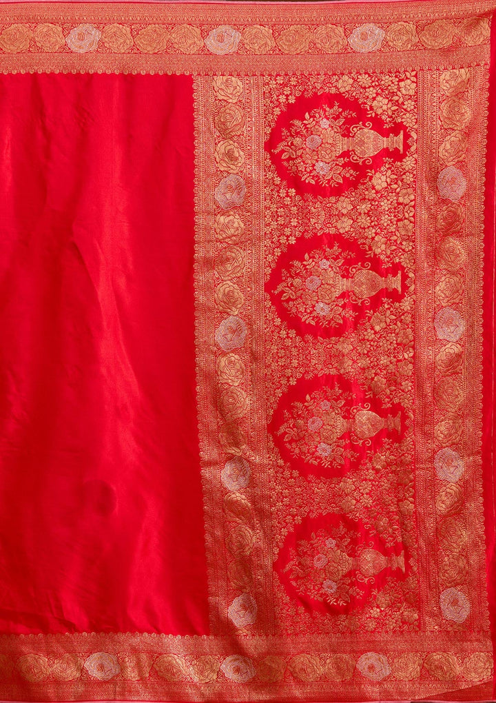 Red Zariwork Crepe Silk Saree-Koskii