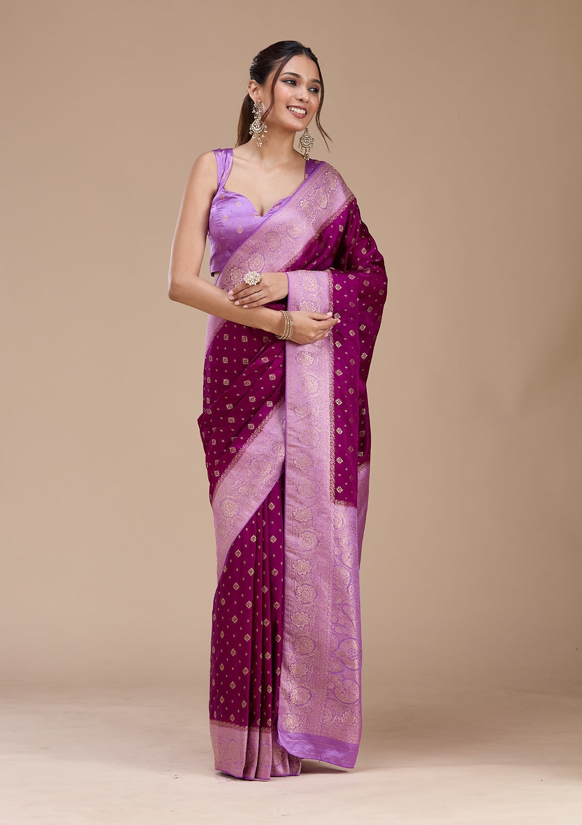 Purple Banarasi Satin Silk_Saree-koskii
