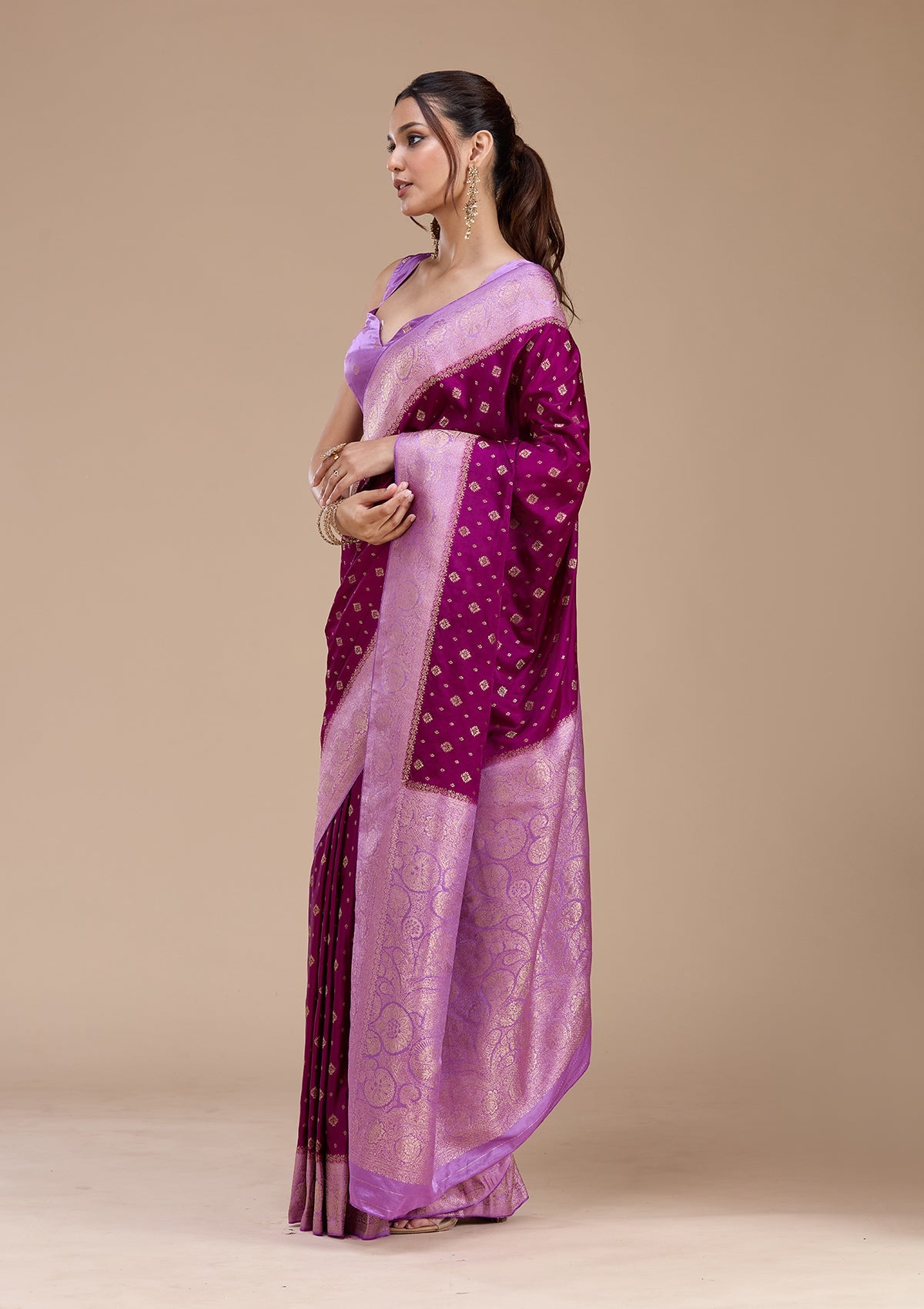 Purple Banarasi Satin Silk_Saree-koskii