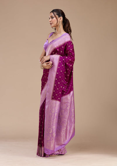 Purple Banarasi Satin Silk_Saree-koskii