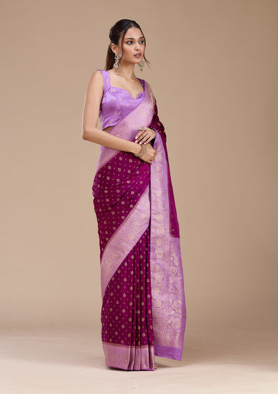 Purple Banarasi Satin Silk_Saree-koskii