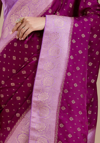 Purple Banarasi Satin Silk_Saree-koskii