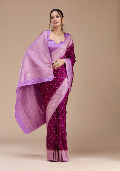 Purple Banarasi Satin Silk_Saree-koskii