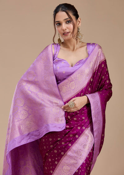 Purple Banarasi Satin Silk_Saree-koskii