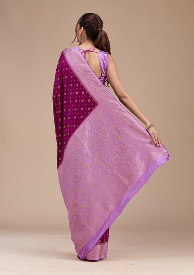 Purple Banarasi Satin Silk_Saree-koskii