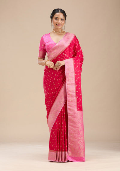 Rani Pink Banarasi Satin Silk Saree-Koskii