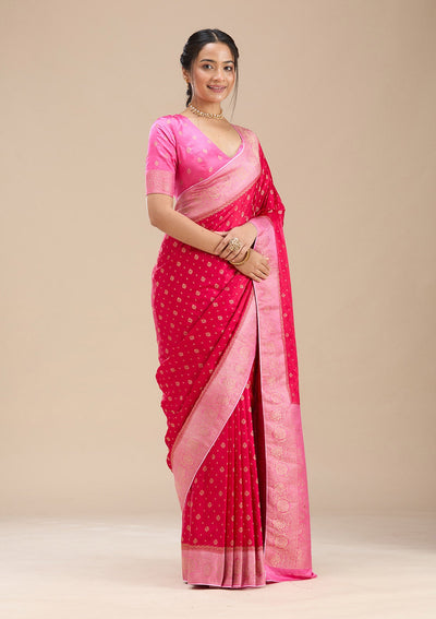 Rani Pink Banarasi Satin Silk Saree-Koskii