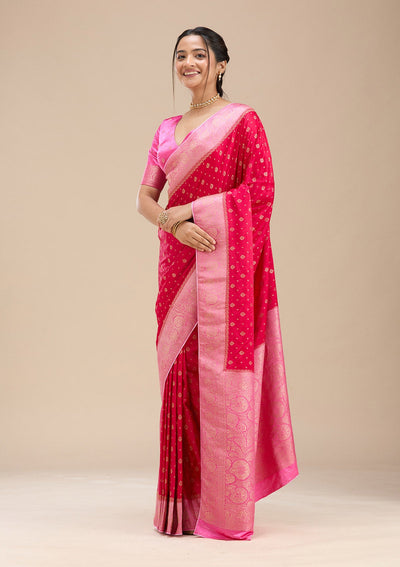 Rani Pink Banarasi Satin Silk Saree-Koskii
