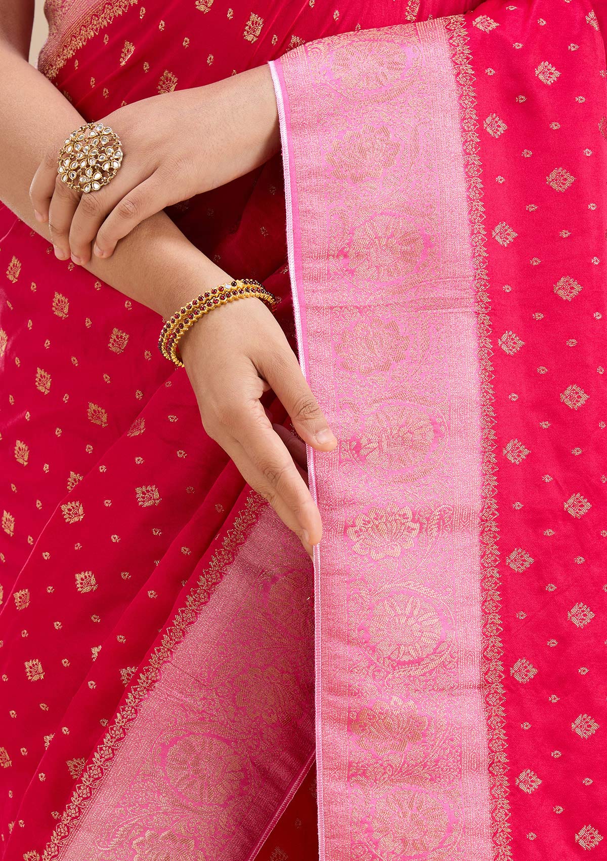 Rani Pink Banarasi Satin Silk Saree-Koskii