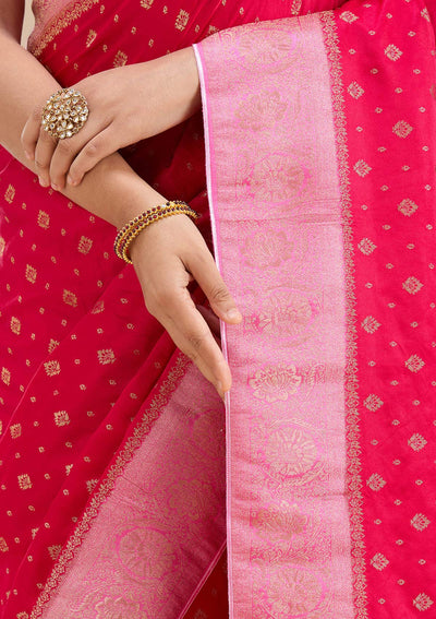 Rani Pink Banarasi Satin Silk Saree-Koskii
