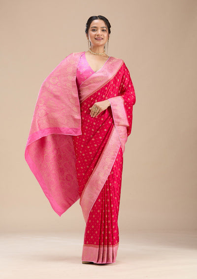Rani Pink Banarasi Satin Silk Saree-Koskii